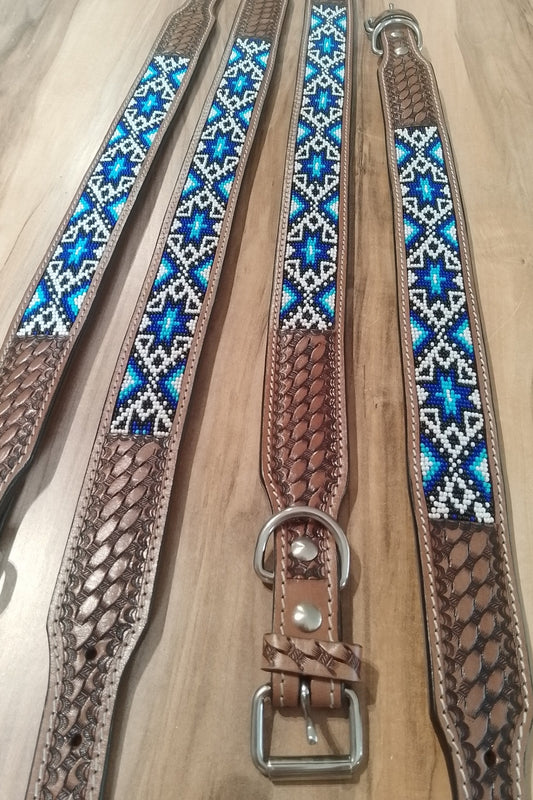 Dog collar blue beaded