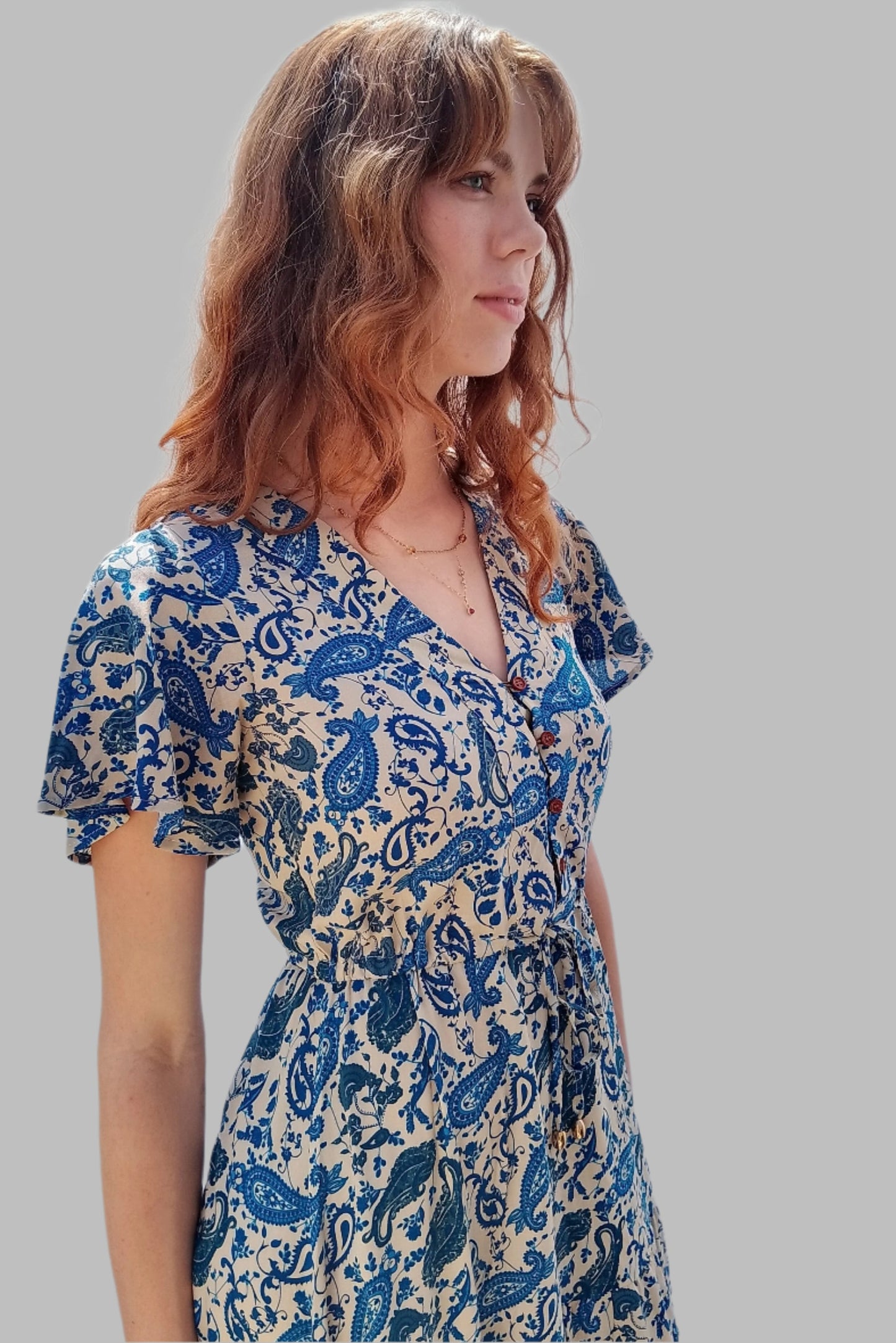 Signature Lilly Dress 3/4 (blue and cream)