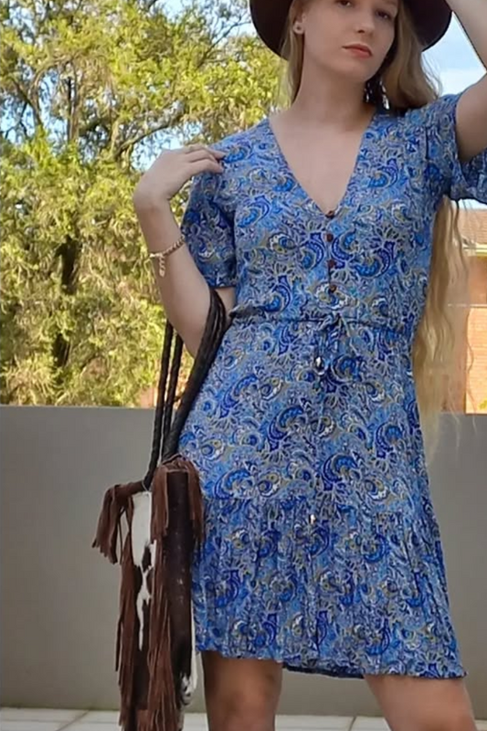 Clove Pink dress (blue and lemon)