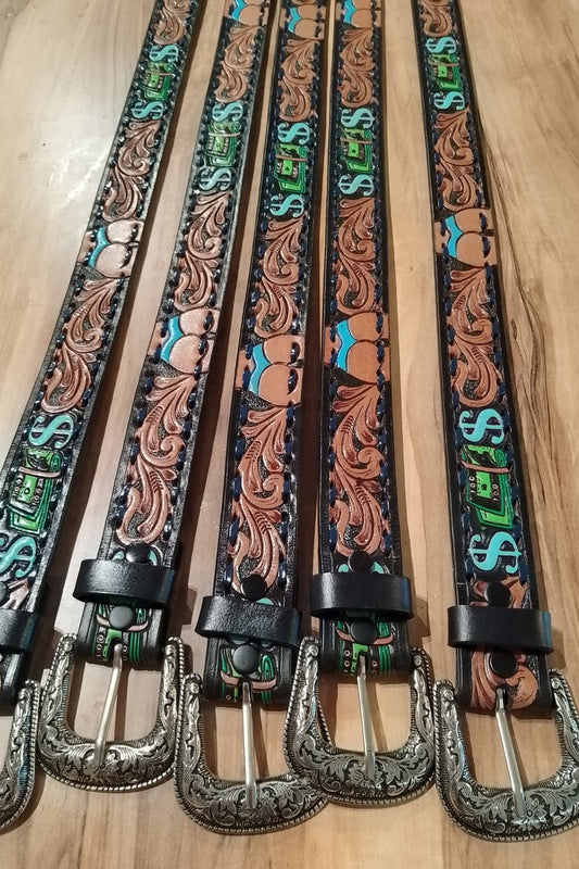 Belt Dollars signs notes and bikini bottoms dark