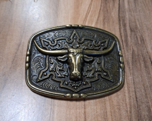 Buckle bronze bull horn Aztec design