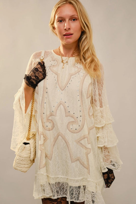 Cream Lace Mini layered dress