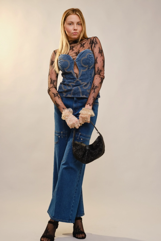 Alley Corset with Embroidery detail (blue)