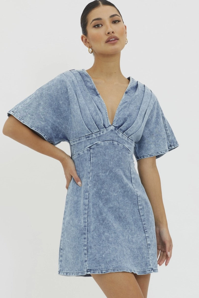 Bella pleated bust denim dress