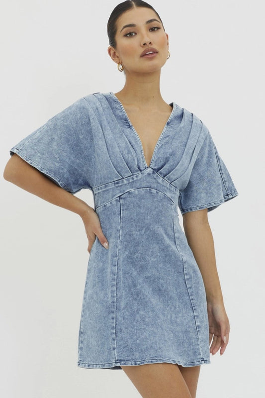 Bella pleated bust denim dress