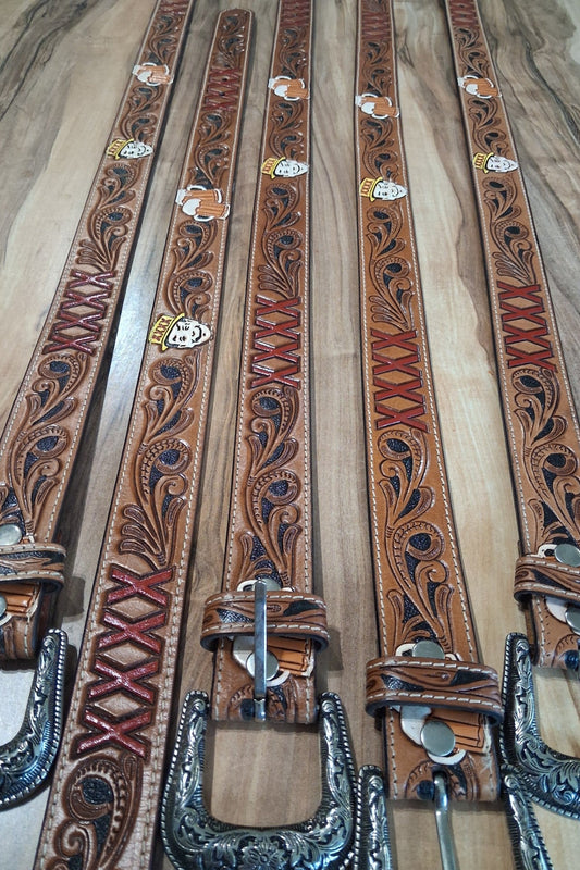 Drink Belt X (western tooled leather belt)
