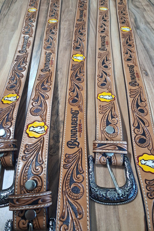 Drink Belt B (western tooled leather belt)
