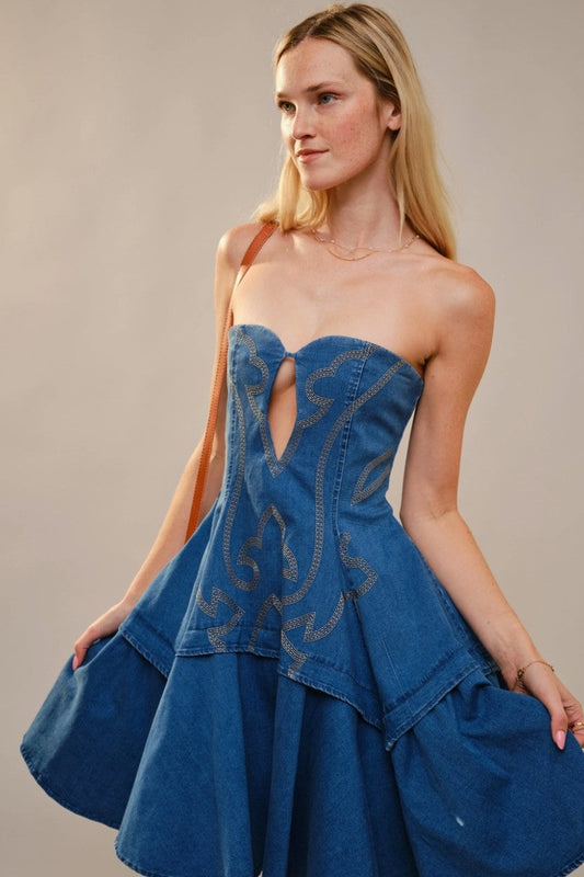 Beatrice Denim embroidery dress