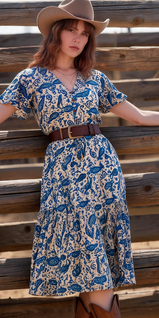 Signature Clove Pink Dress 3/4 (blue and cream)