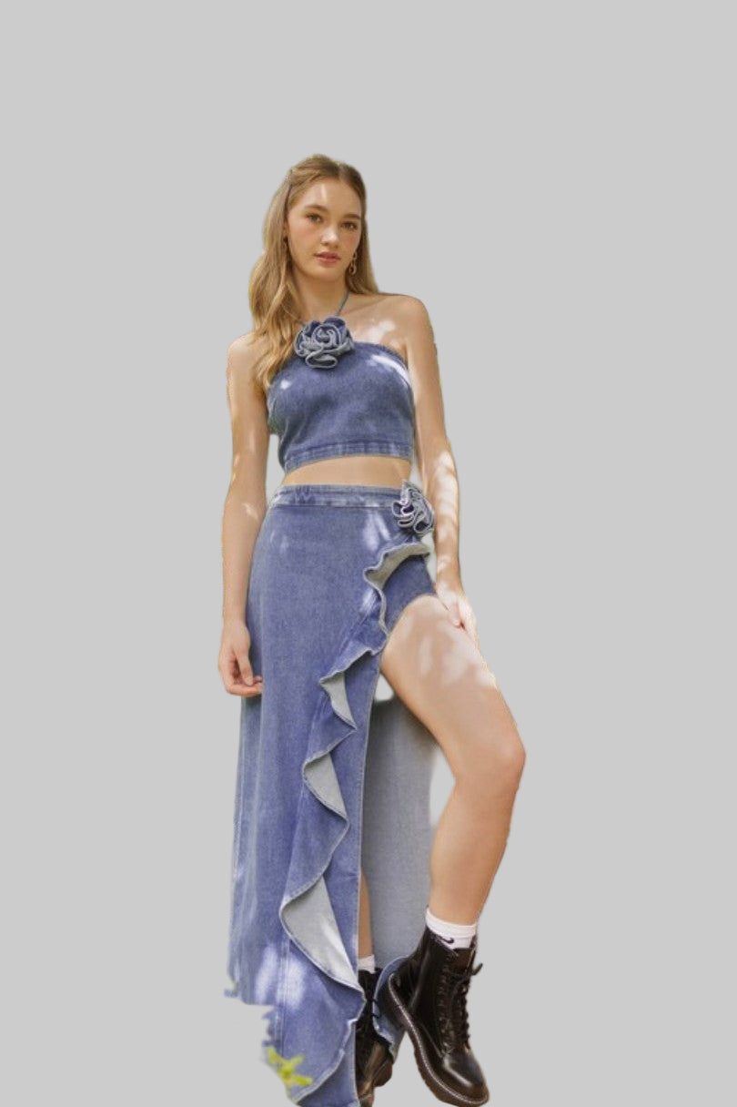 Floral Corsage Maxi Skirt