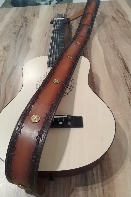 Guitar strap with barbed wire and bullet shells