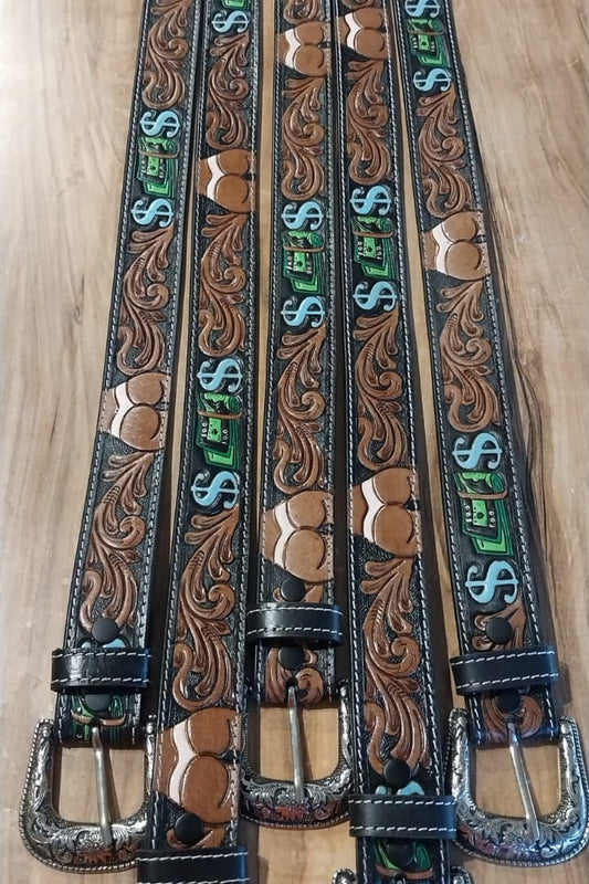 Belt with Bucks and Bums white (CLICK FOR VIDEO)